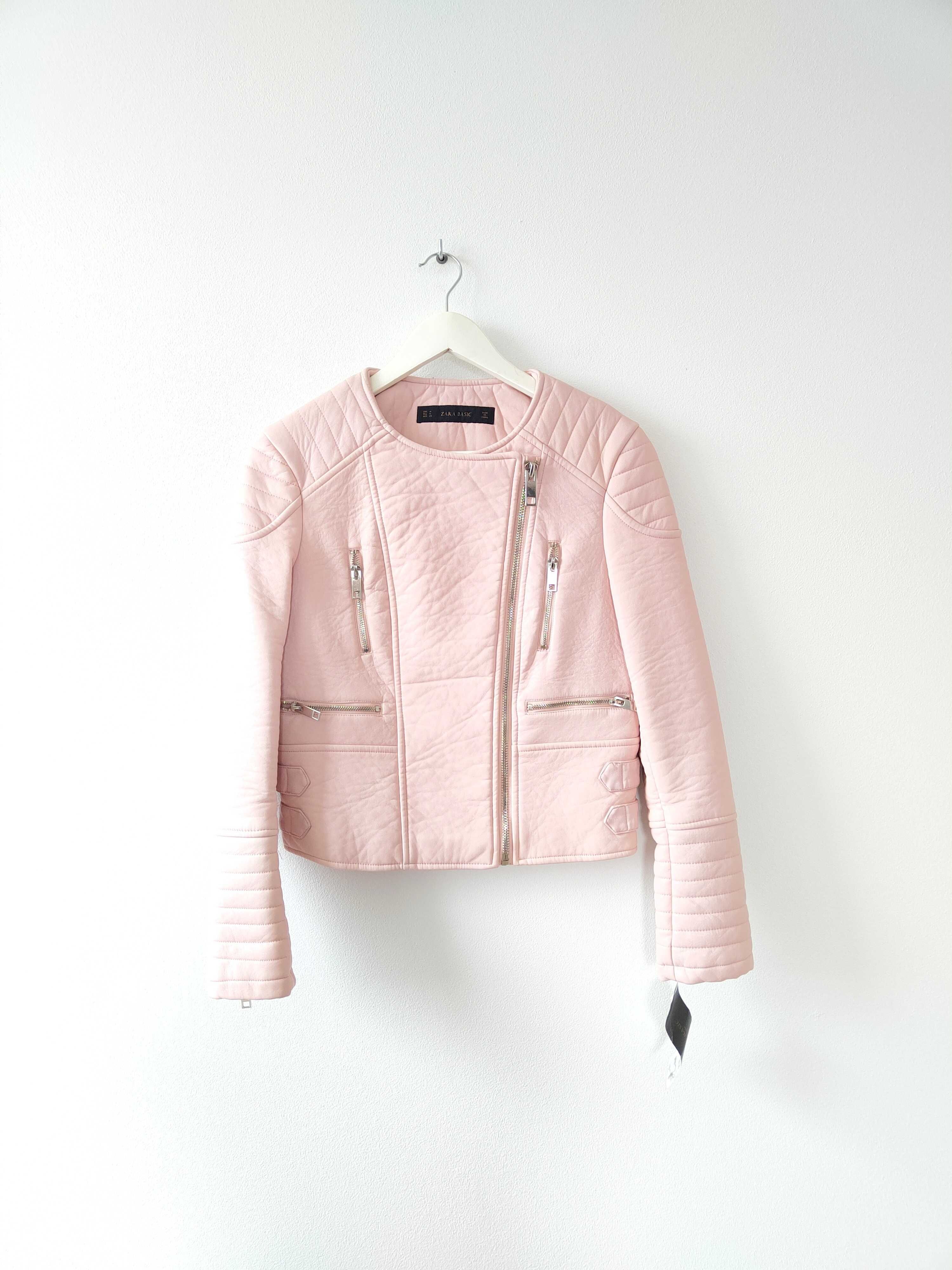 Zara Kurtka pudrowa Eco Skóra Pastelowa Pastelowy Róż 36 38