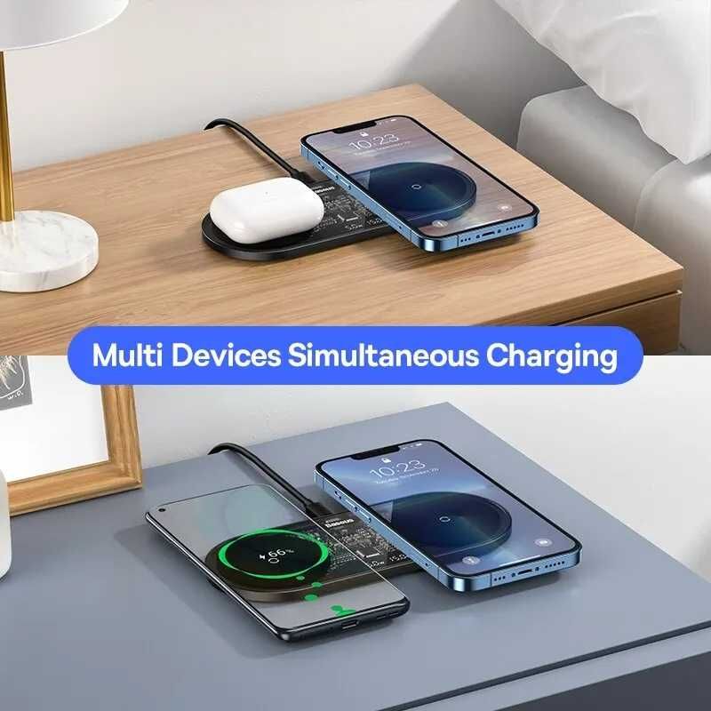 Беспроводная зарядка Baseus LED Display 2in1 Wireless Charger 20W