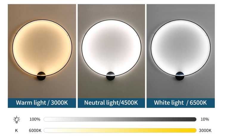 Kinkiet ścienny koło 80 cm 3 barwy światła Nr.945