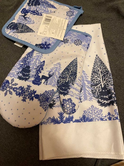 Набір прихватка, рукавица, рушник для кухні - новорічний подарунок