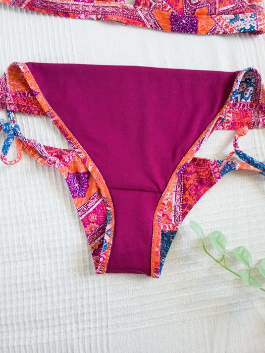 Piękne bikini boho czerwone pomarańczowe strój kąpielowy kolorowe