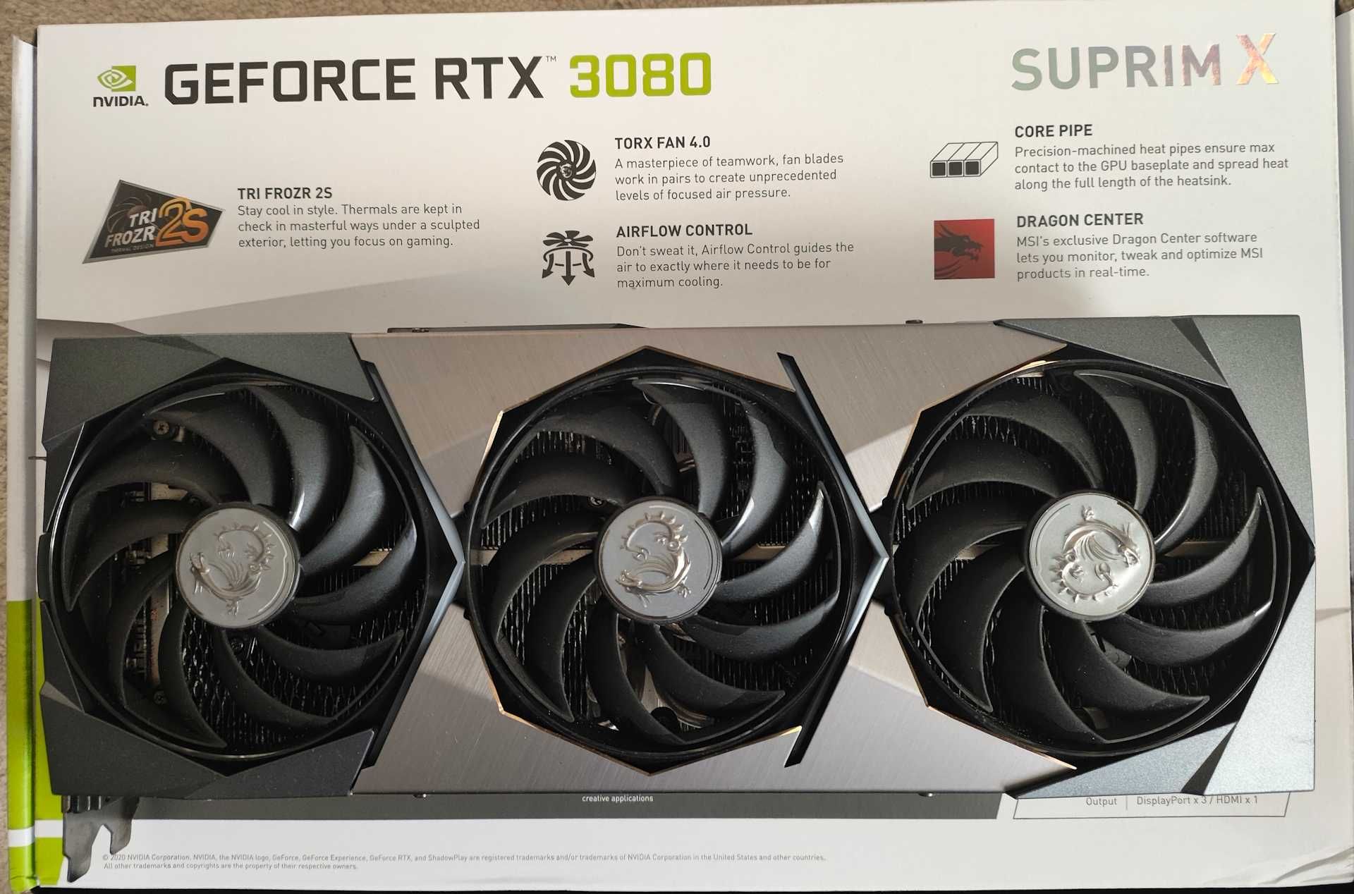 MSI Geforce RTX 3080 SUPRIM X em caixa