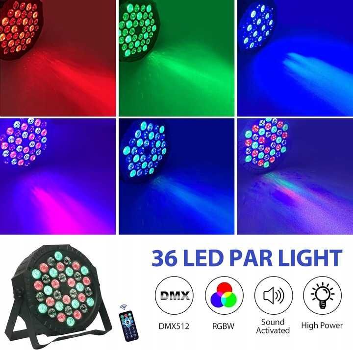 Reflektor Lampa dyskotekowa djska oświetlenie LED 36 diod RGB