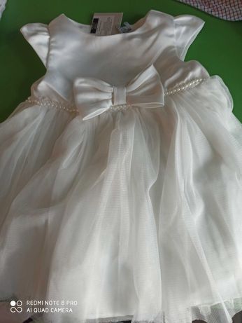Sukienka chrzest biała rozm. 74 nowa perełki tiul