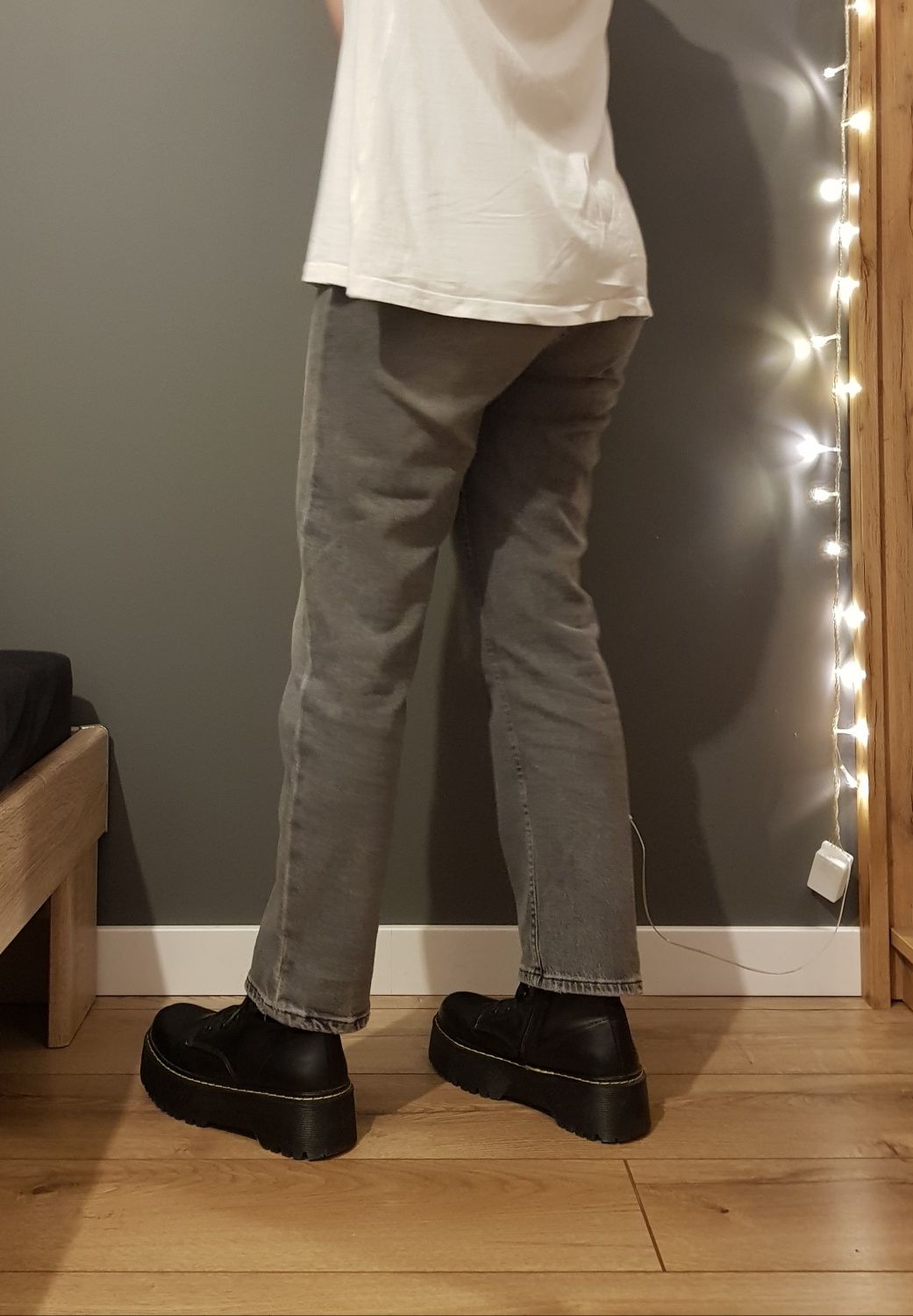 damskie szare straight jeansy tally weijl wysoki stan 38 40 M L