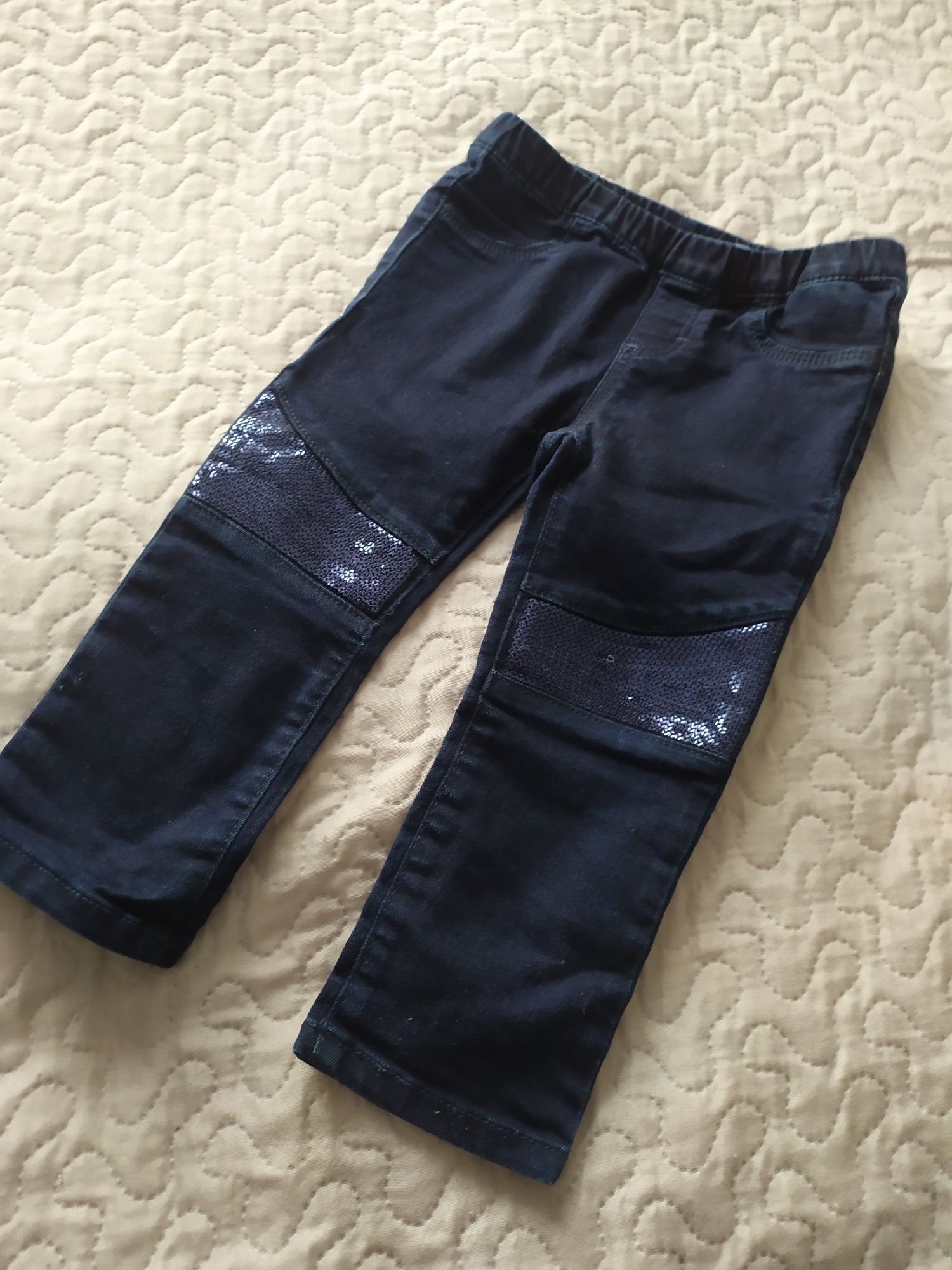 Granatowa spodnie jeansy H&M r.86 cekiny