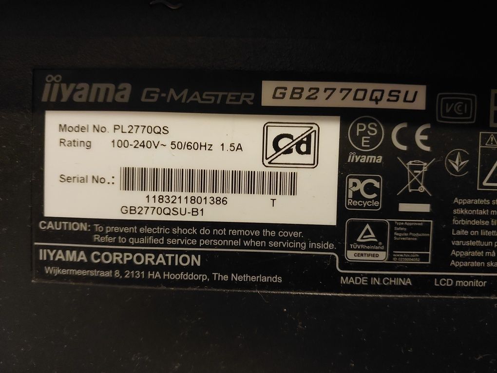 Monitor Iiyama 27" GB2770QSU G-Master uszkodzona matryca