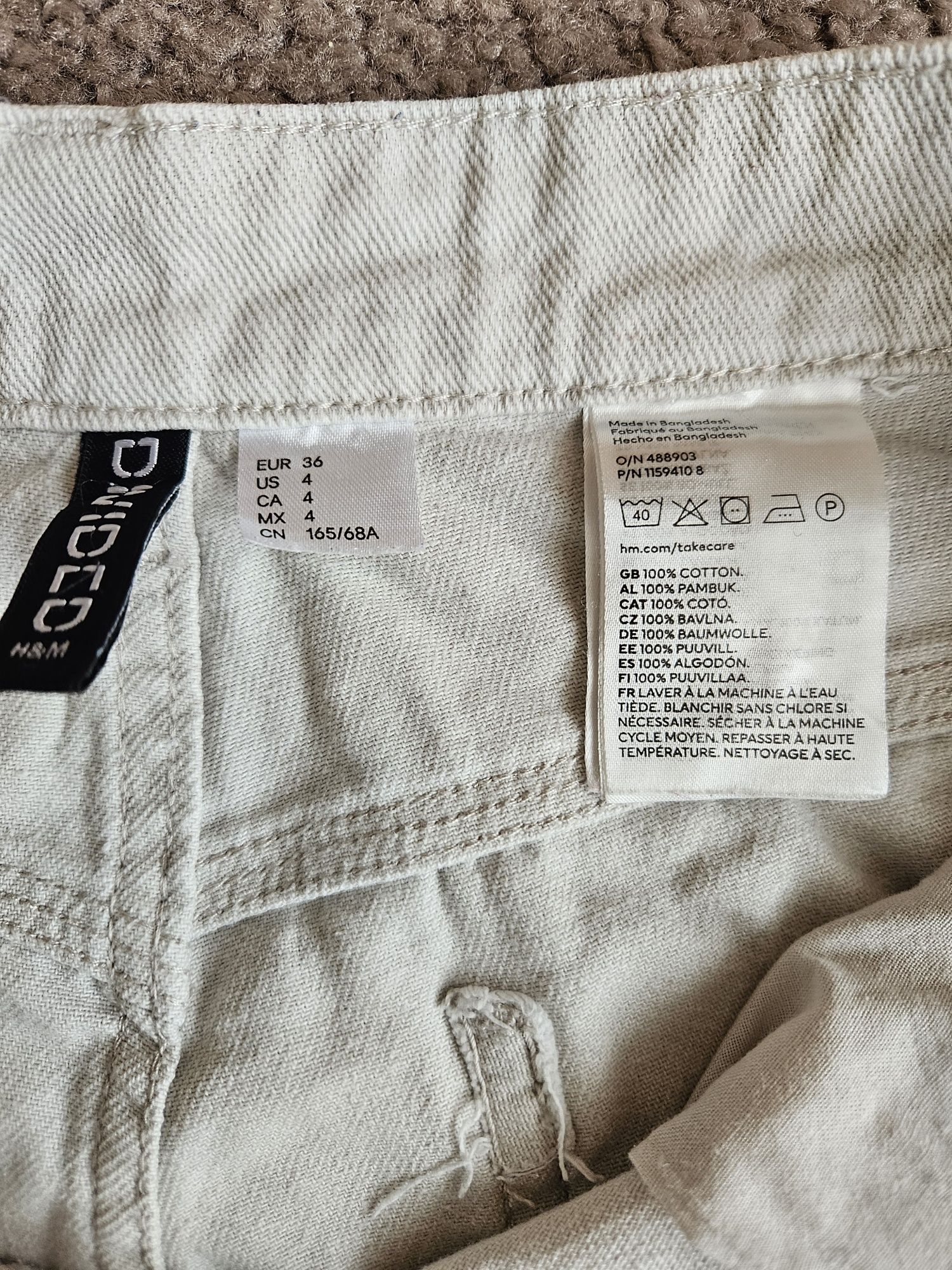 Szerokie bojówki H&M Divided kremowe, rozm. S/M, 100% bawełna