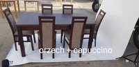 Nowe: Stół 80x160/200 + 6 krzeseł, orzech + cappucino, dostawa PL
