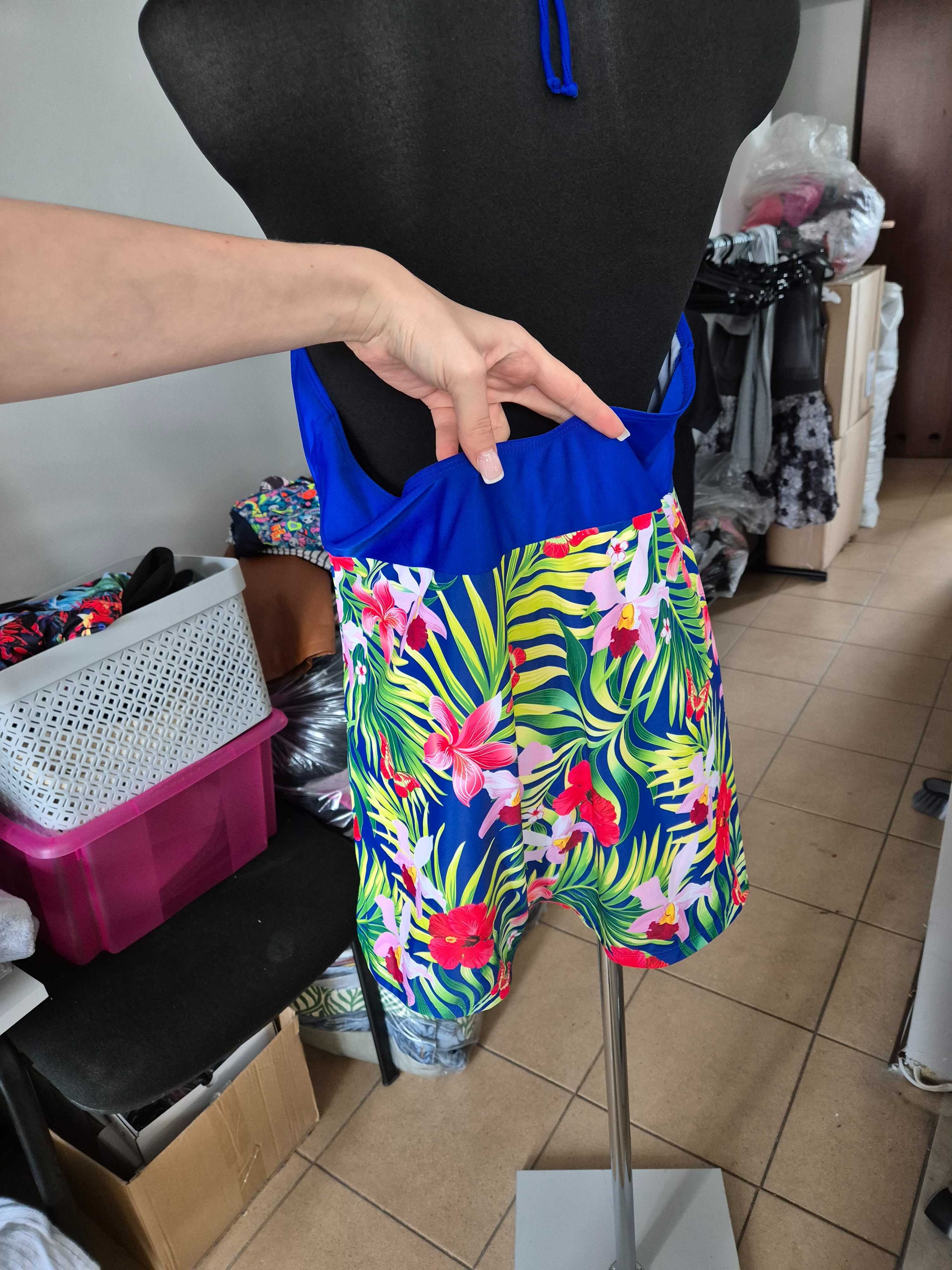 Jednoczęściowy strój kąpielowy kwiaty kobalt