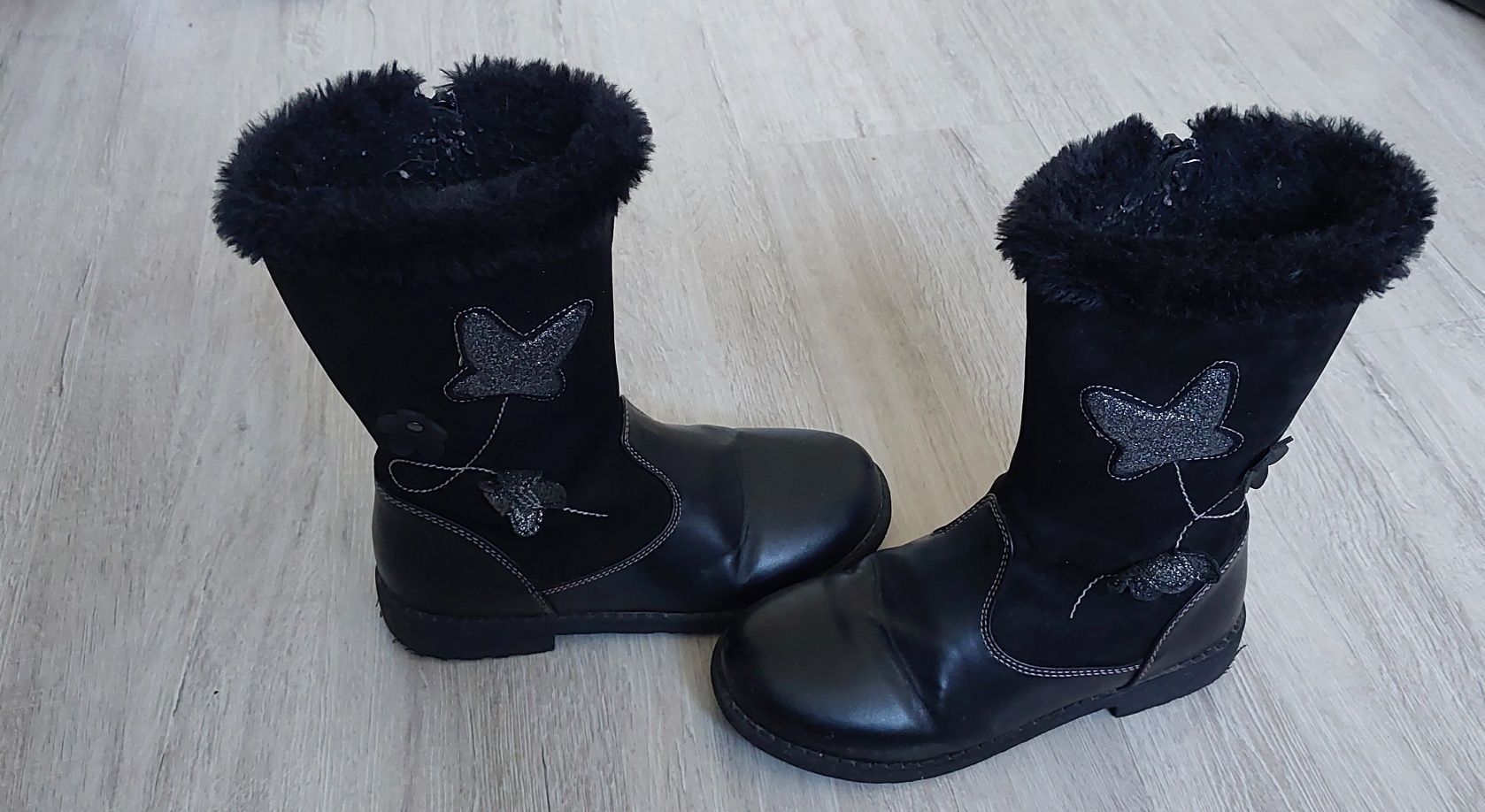 Czarne eleganckie kozaki buty zimowe dla dziewczynki Friboo rozmiar 33