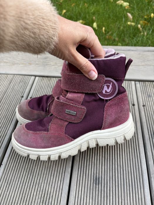 Skóra 32 kozaki śniegowce Naturino zapinane na rzep wełną skórzane