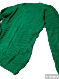 Zielony pleciony damski sweter r 40 L