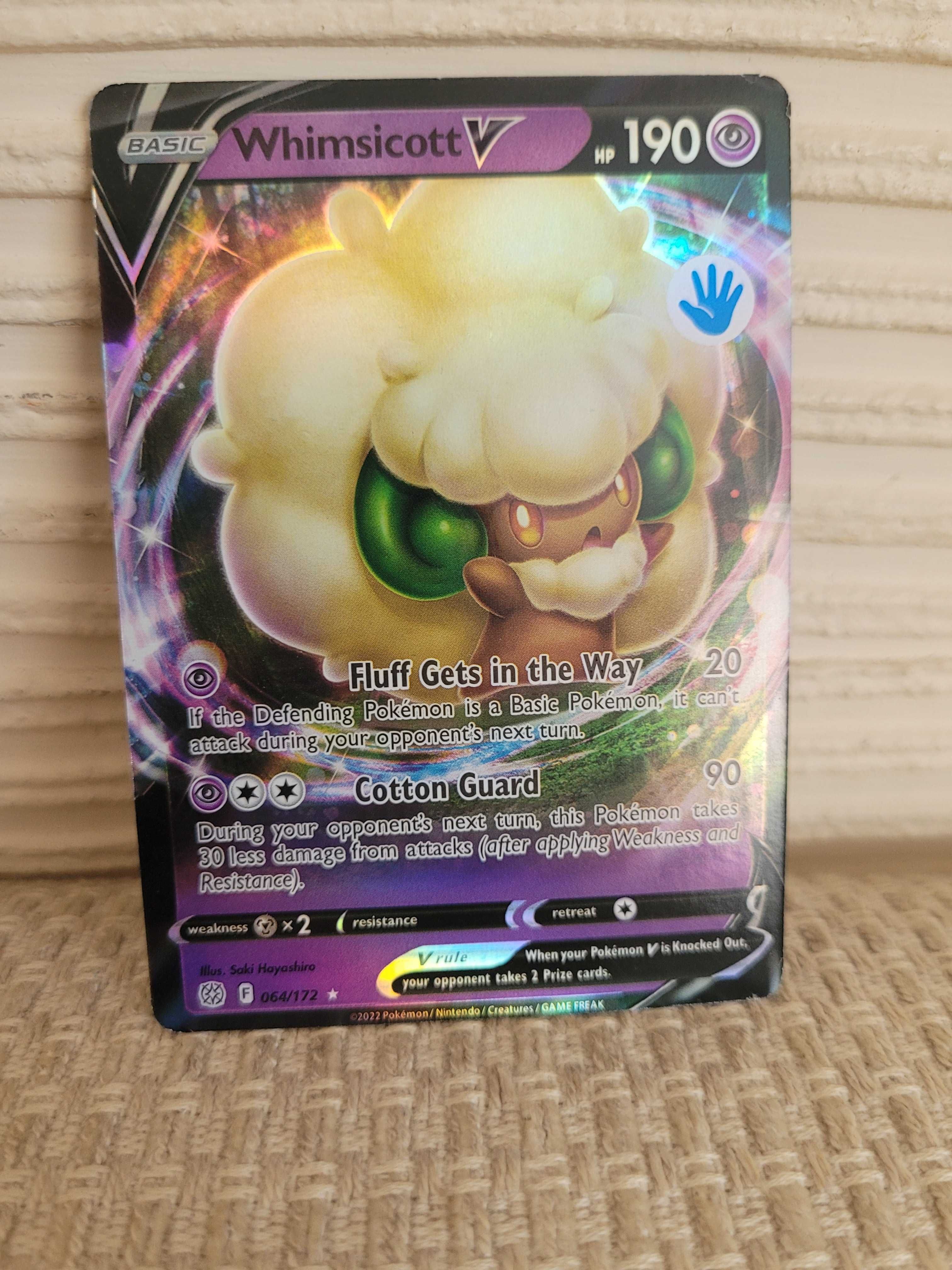 Nowa karta Pokemon Whimsicott V holograficzna błyszcząca