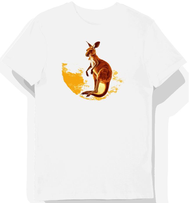 Koszulka męska biała z motywem kangura w ciepłym świetle L