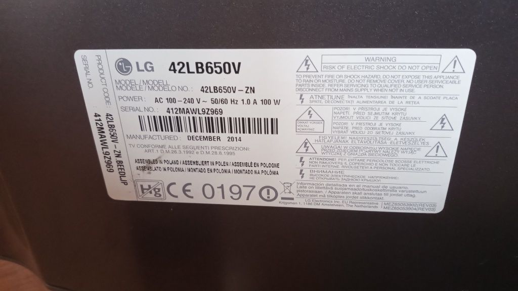 Ekran matryca LG 42LB650V-ZN.BEEDLJP 412MAWL9Z969 ładna jak nowa