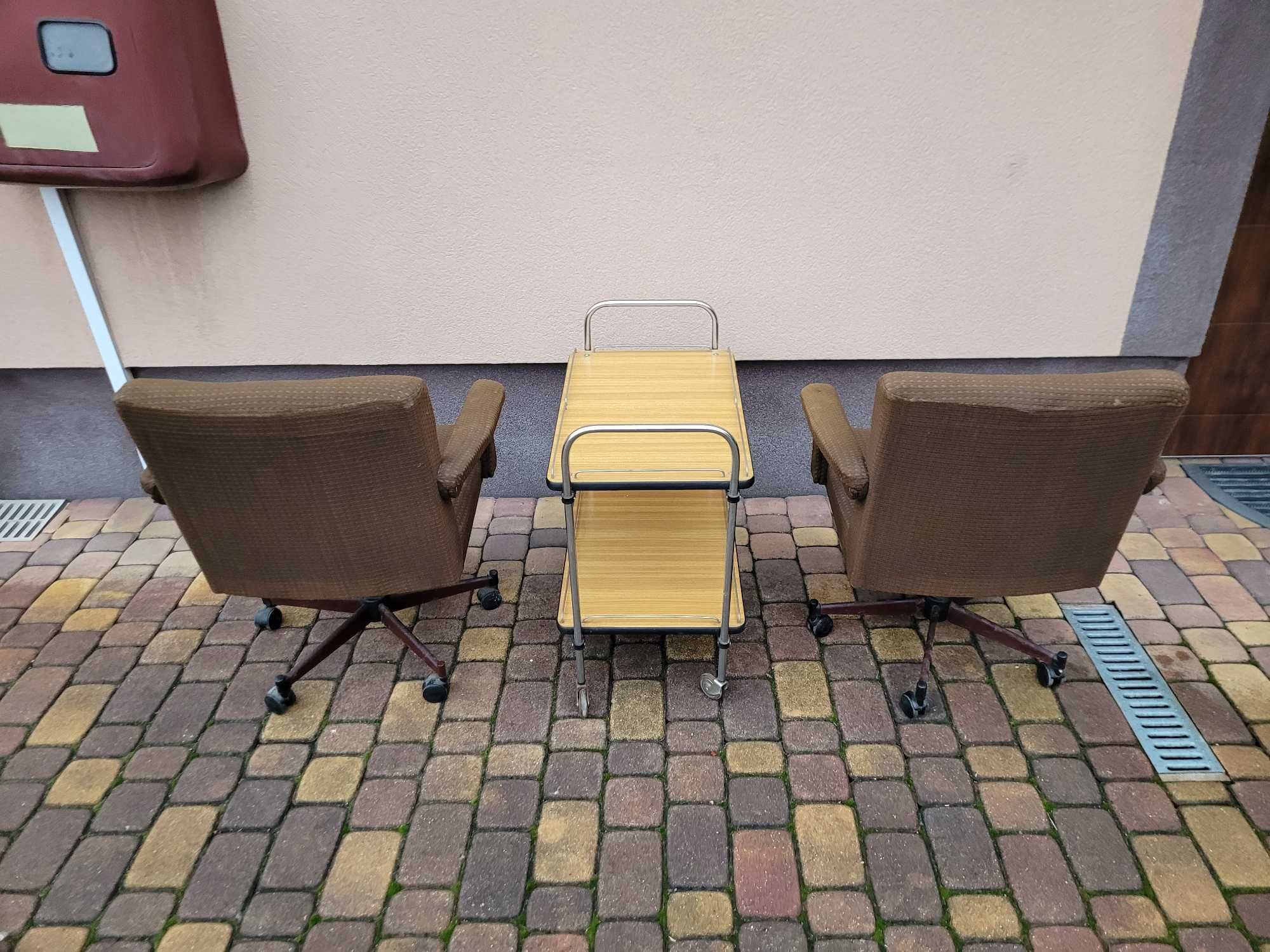 Krzesło / Fotel Biurowy + Stolik Na Kółkach z lat 60/70 Design Modern