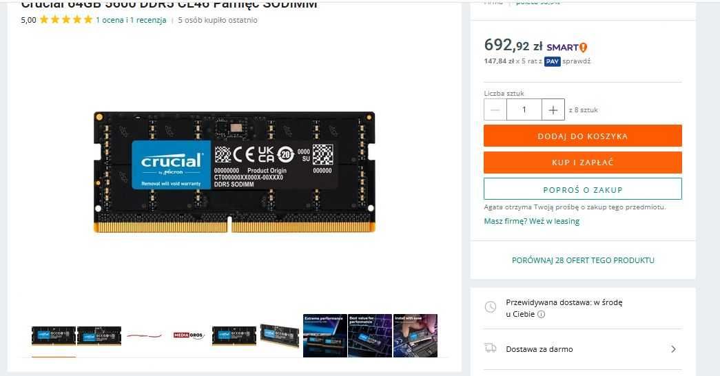 HP Omen 64 GB Ram RTX 4060 8 GB DDR6 Nowy