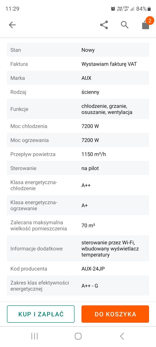 Klimatyzacja AUX-24JP 7.2KW