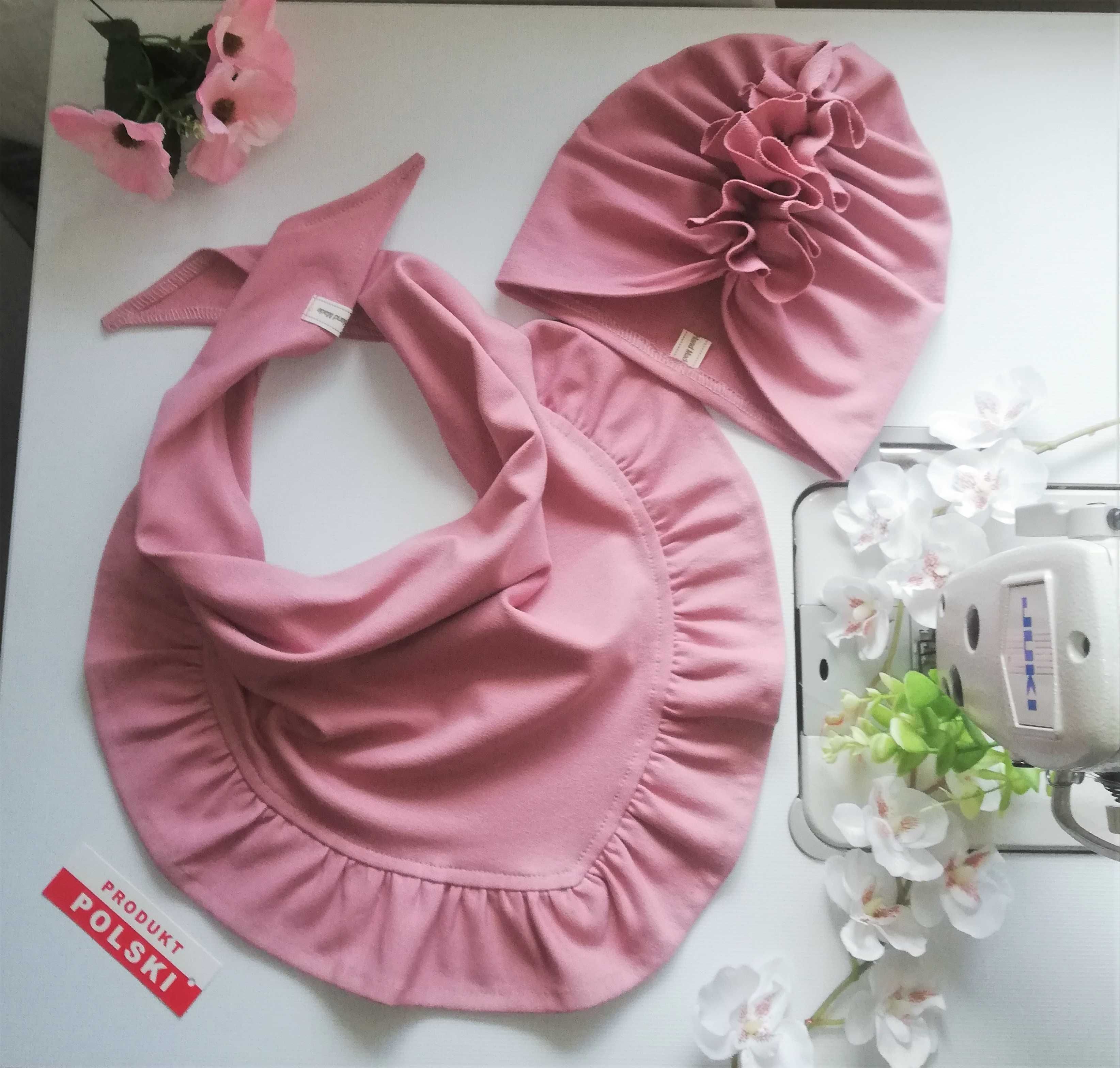 Czapka Turban + chusta wiązana z falbanką -- komplet -- hand made