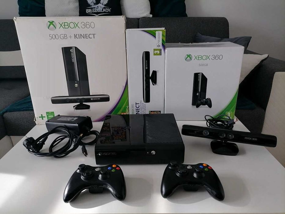 Konsola E 500 GB Xbox 360, 2 pady, kinect, 10 gier