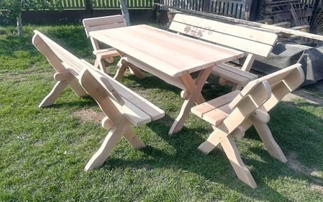 Meble ogrodowe olcha  (2x ławka stół)