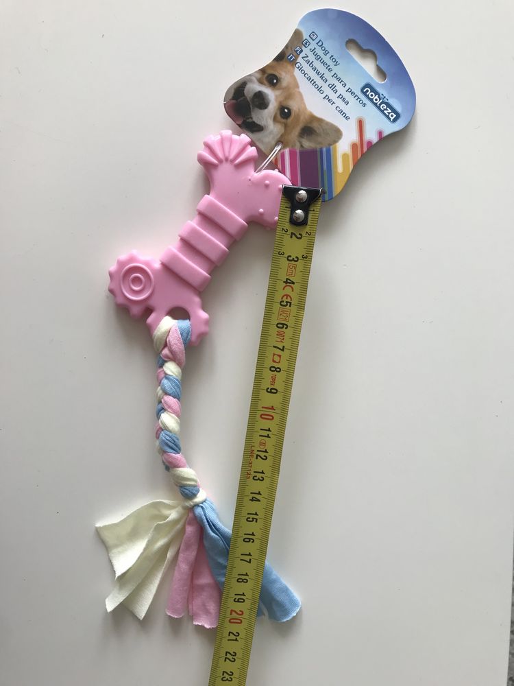 Zabawka do przeciągania dla psa szarpak gryzak gumowa kość różowa