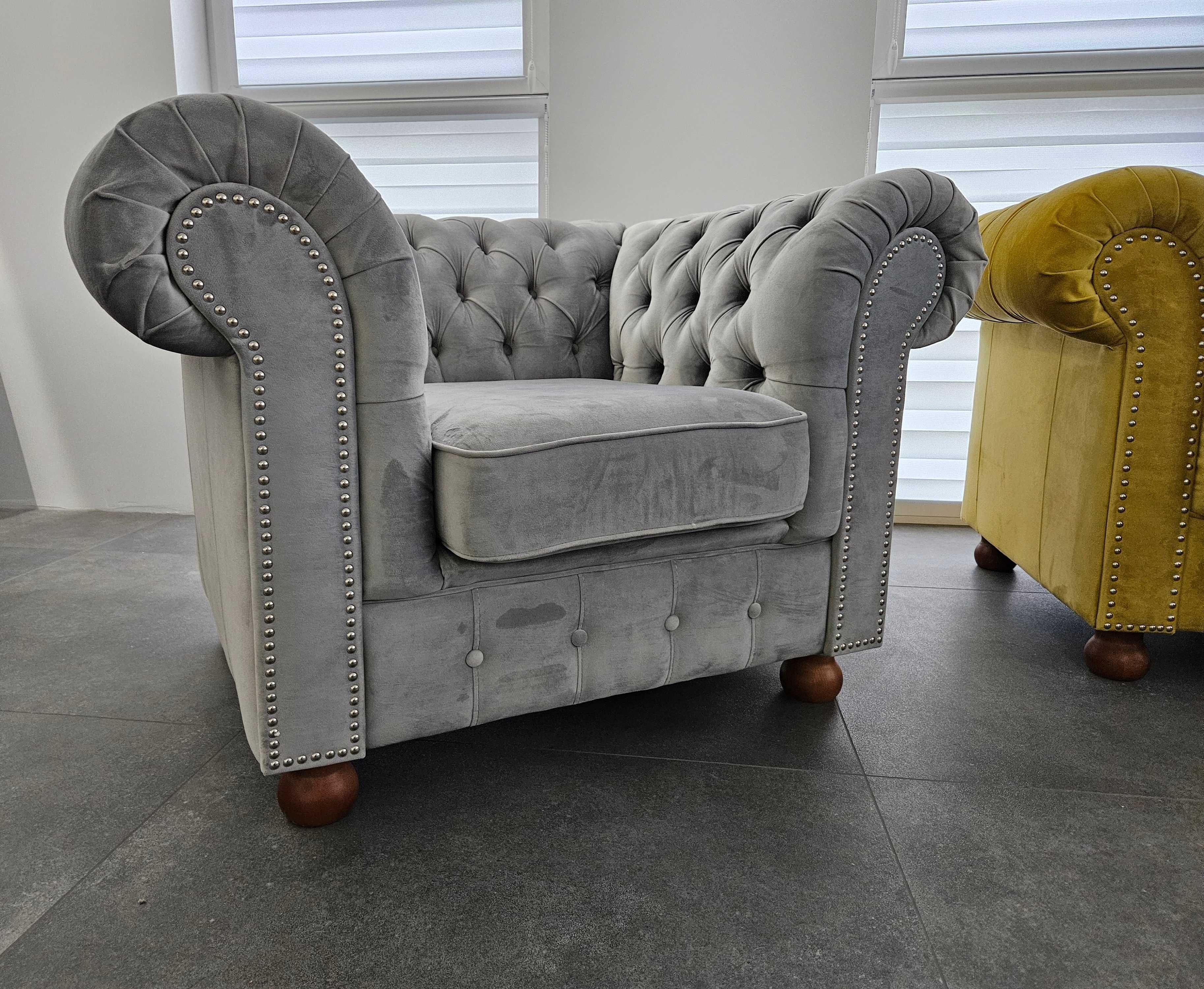 Chesterfield sofa fotel meble komplet zestaw