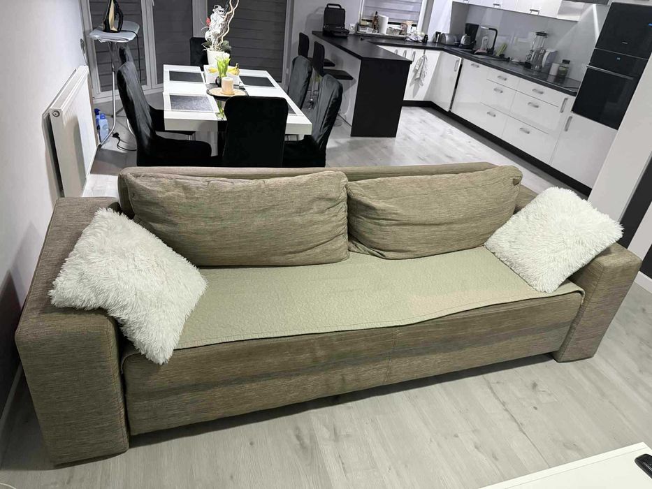 Sofa rozkładana z funkcją spania i półkami - duża wygodna (200/95)