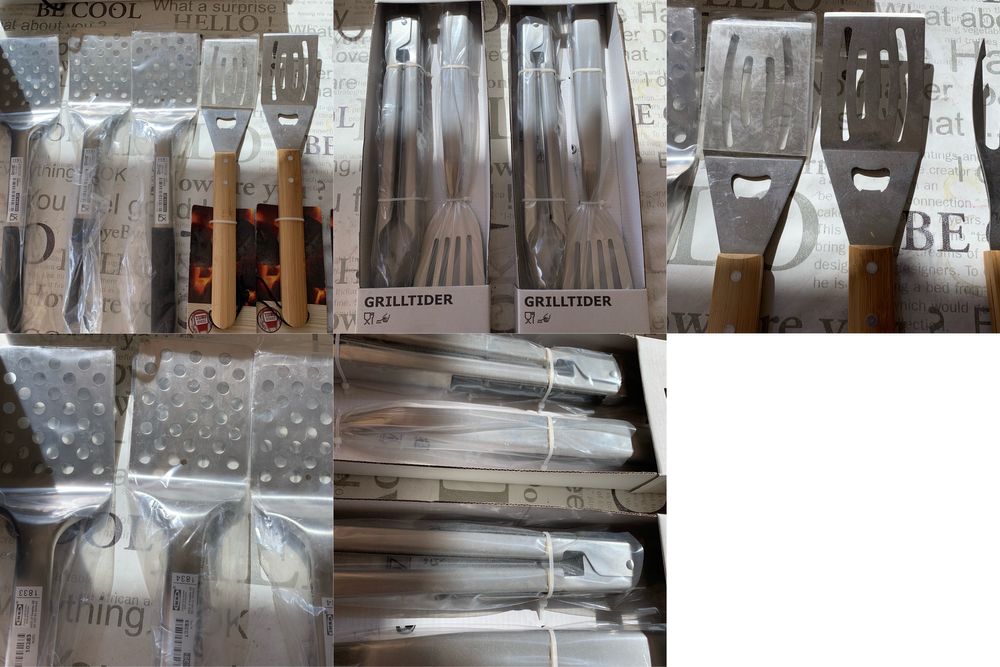 Łopatka szczypce widełki do grila komplet stalowe ikea