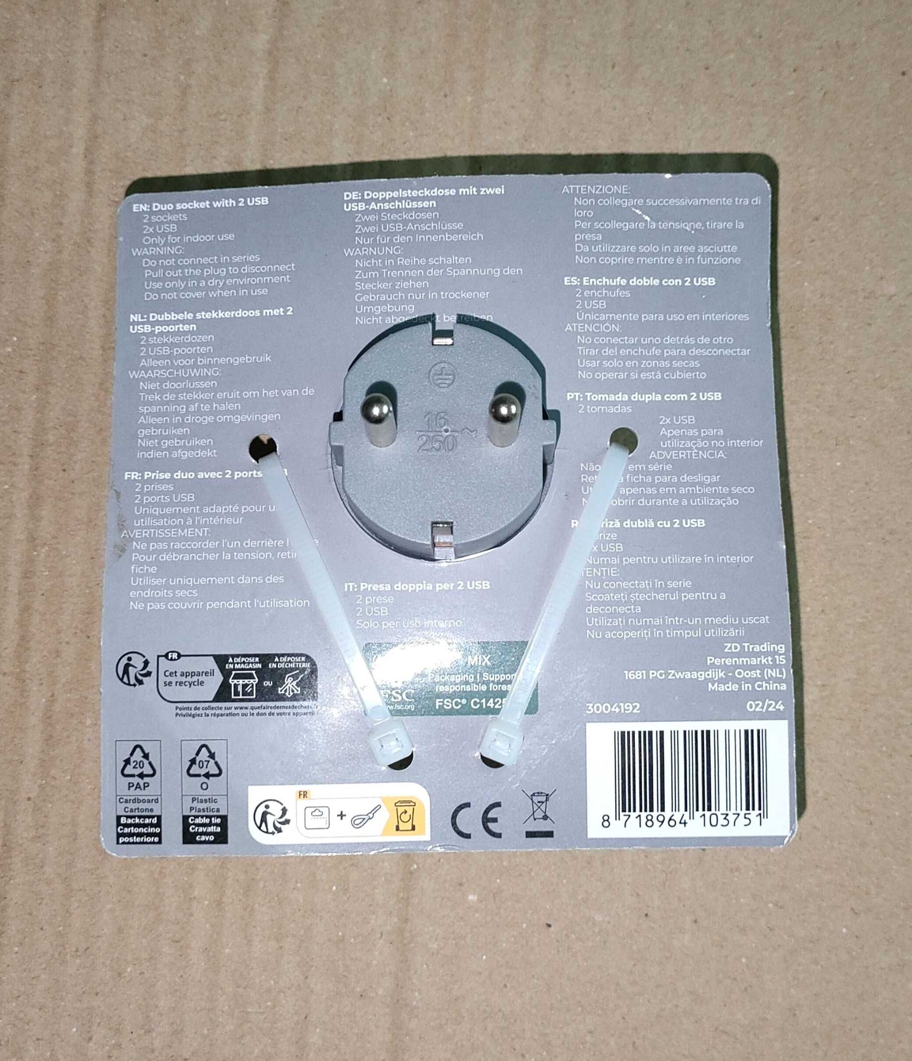 Przejściówka rozgałęźnik adapter Pro-Max  2x gniazdko 2xUsb