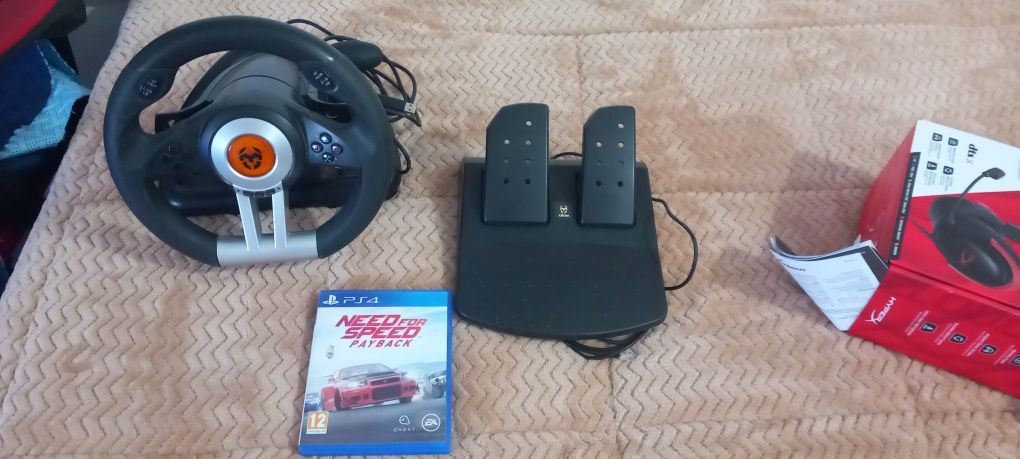 Volante e pedais para ps4 e jogo need for speed