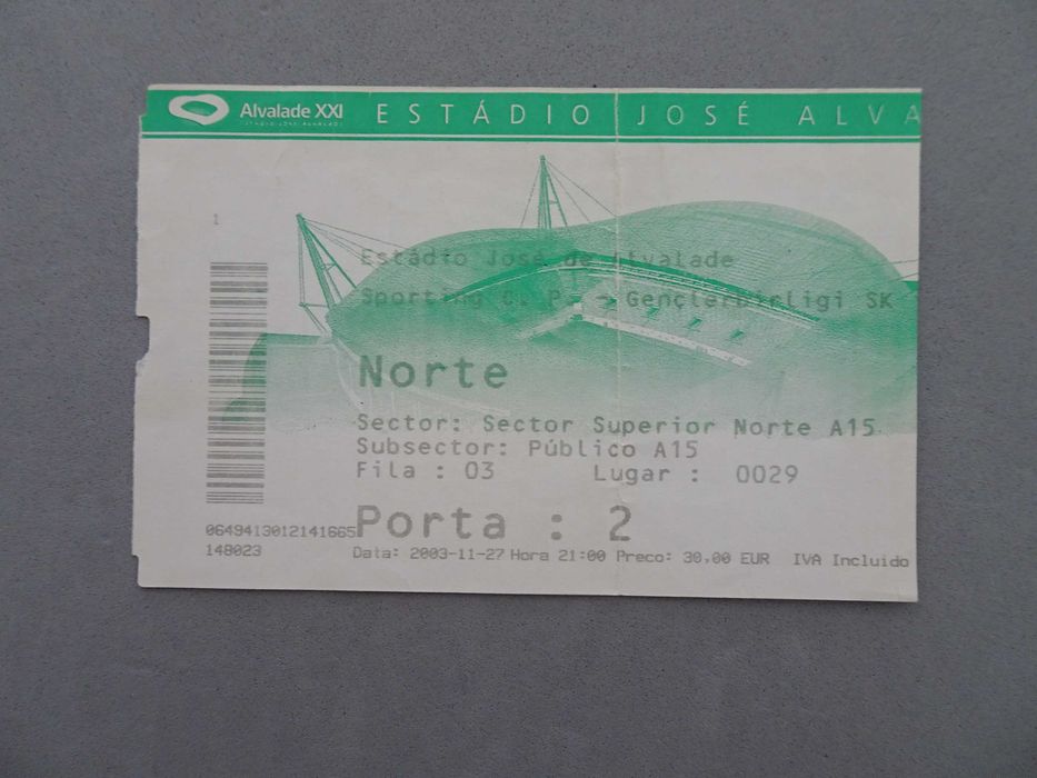 Bilhete futebol Sporting Gençlerbirligi SK 27 novembro 2003