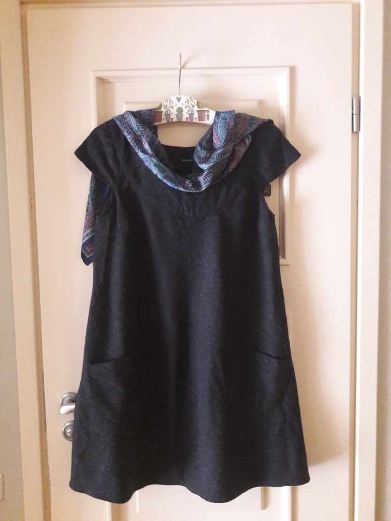 Sukienka minimalizm grafit wełna merino premium z UK r 14/L- XL, 42