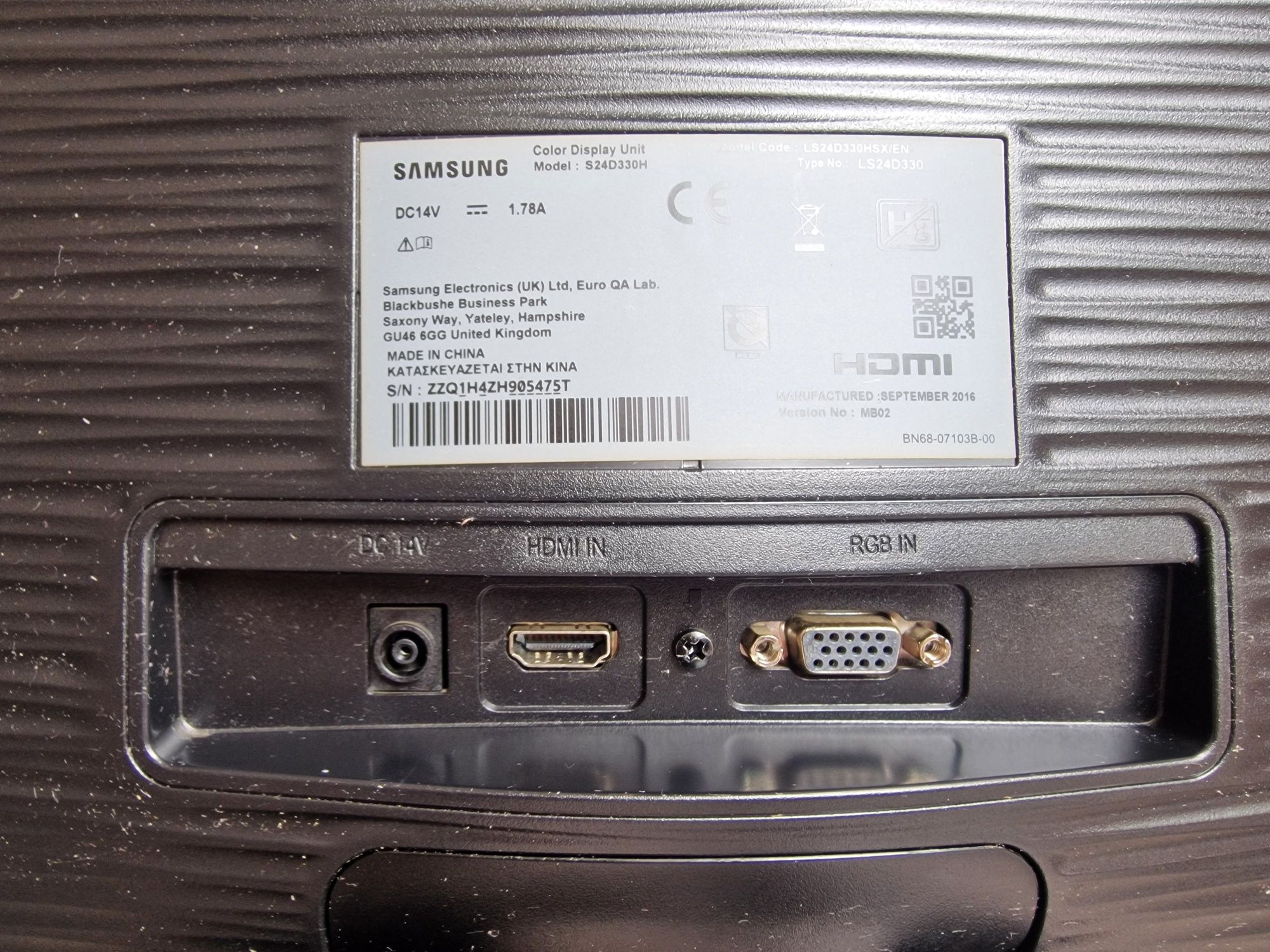 Monitor Samsung 24'' Model: S24D330H