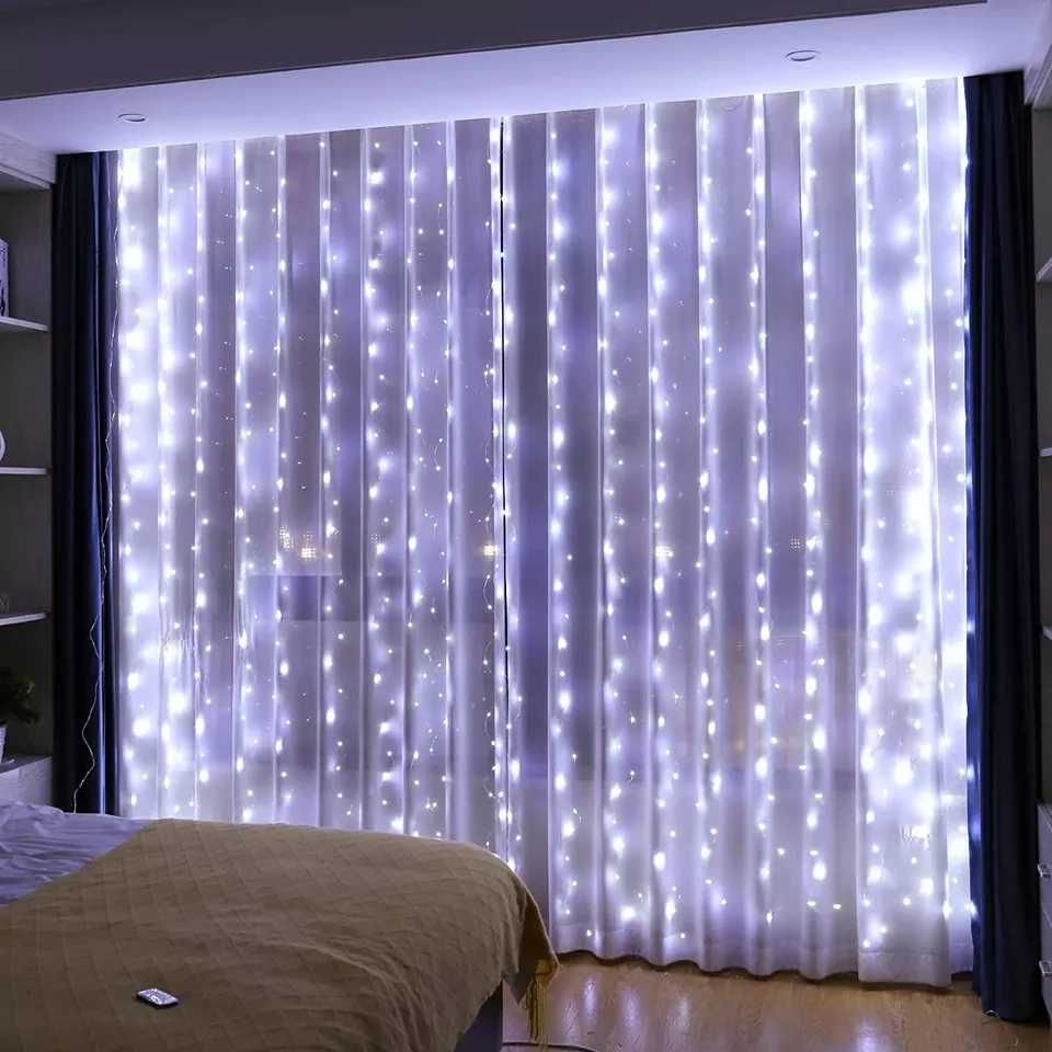 Girlanda lampiony led 3x3m lampki swieta kurtyna swietlna ledowa okno