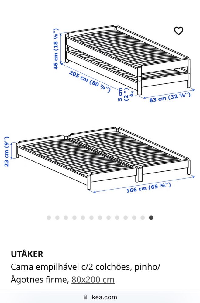 Camas empilhaveis Ikea Utaker madeira 80x200