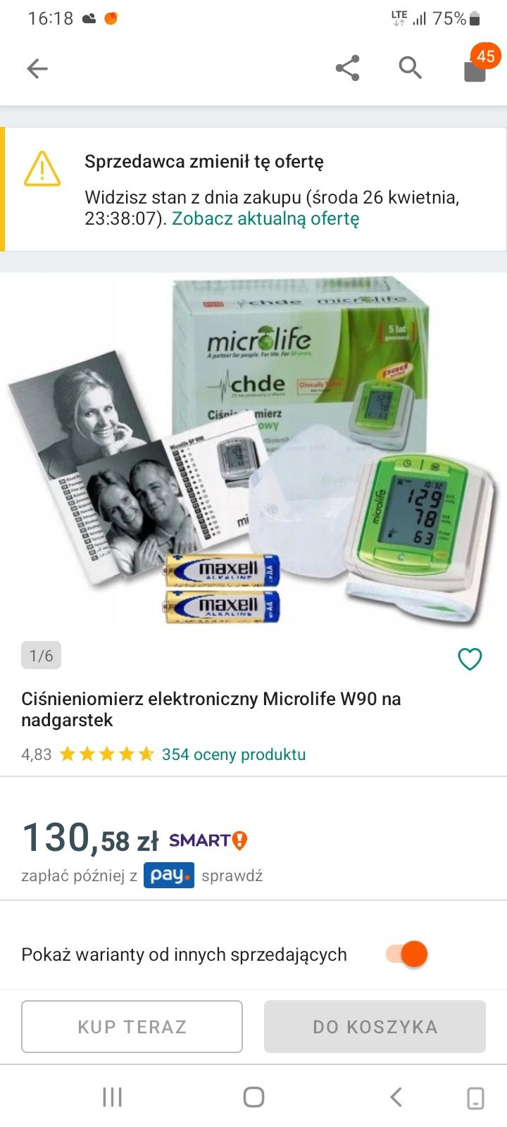 Ciśnieniomierz nadgarstkowy - Microlife - NOWY.