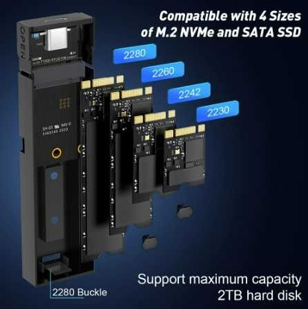 Leitor de discos M.2 SSD dual NVMe e NGFF, USB 3.1 GEN2 -portes grátis