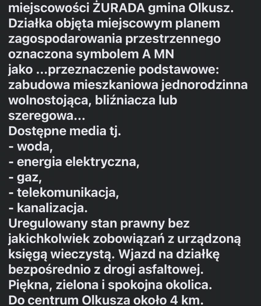 Sprzedam działke budowlaną żurada k olkusza