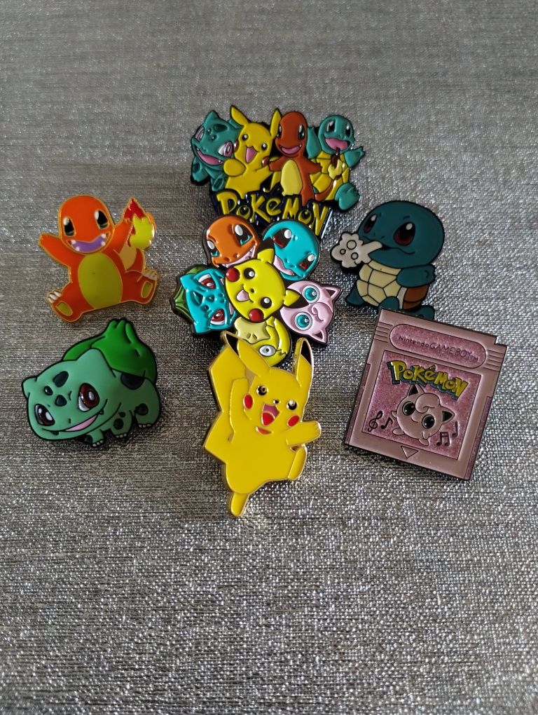 POKÉMON PIKACHU CHARMANDER BULBASAUR - znaczki przypinki spinki zestaw