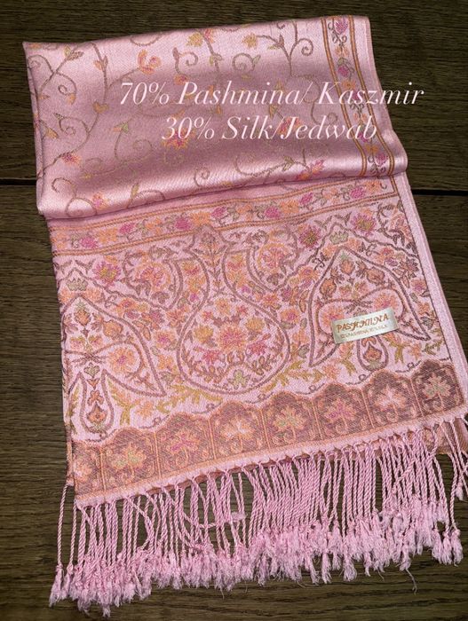 Jasnorozowy kaszmirowy szal 70% Kaszmir 30% Jedwab