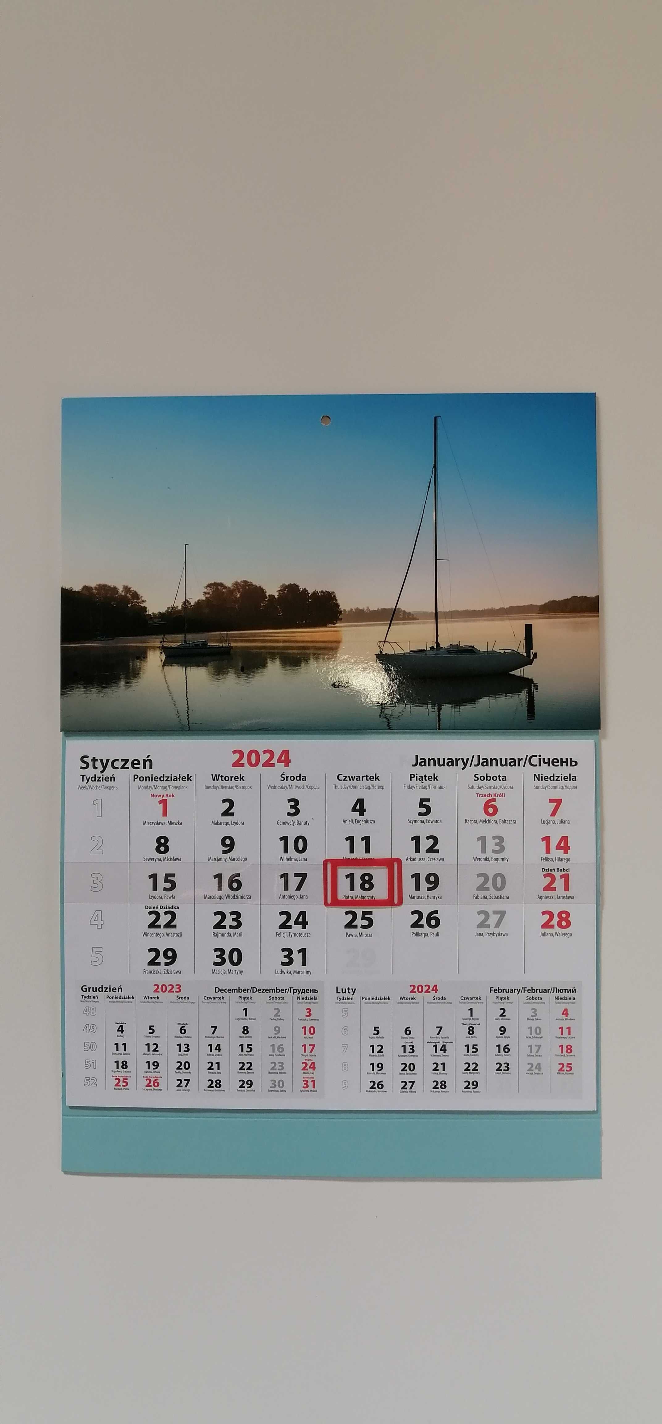 Kalendarz Jednodzielny na Rok 2024 x 1 szt. Ścienny Jednodzielne nr 12