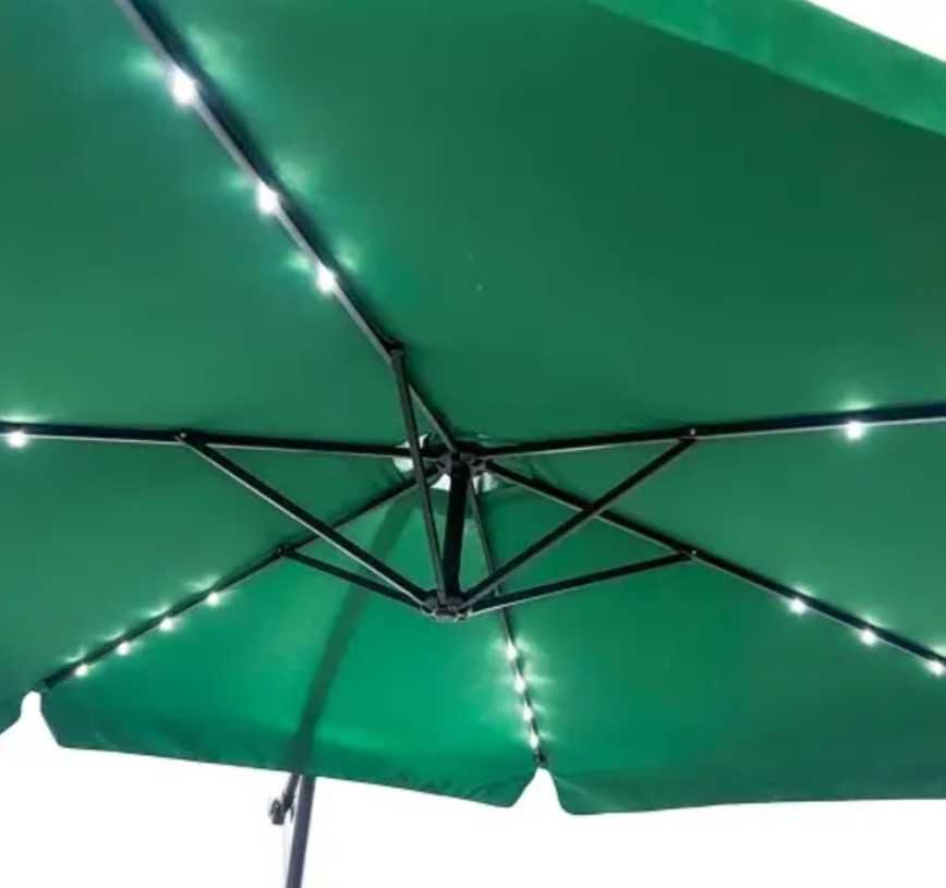 Парасоля розкладна садова зонт Bonro 3 м + LED. Зелена і чорна.
