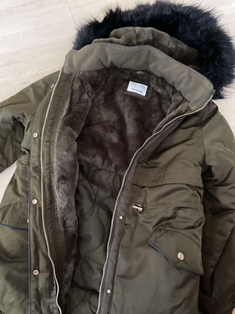 Zara Girls Parka kurtka zimowa ocieplana kożuszek kaptur 164 cm