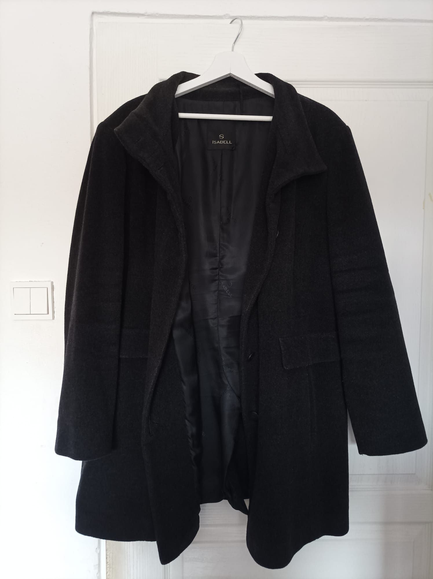 Premium wełniany płaszcz plus size Isabell 48 4XL wełna + angora szary