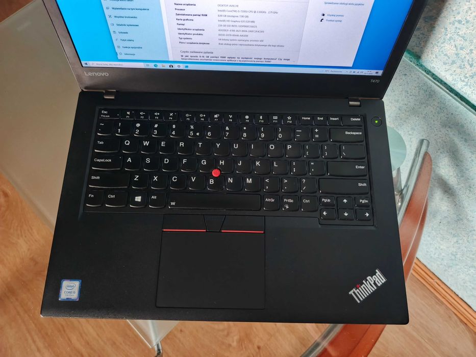 Laptop Lenovo T470 i5 podśw. klawiatura, 6h baterie, Dysk NVMe