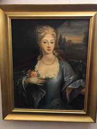 "Perłowy naszyjnik" - portret kobiety na płótnie.