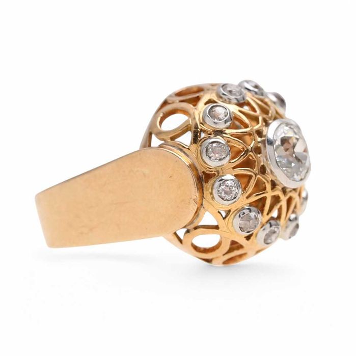 Francuski złoty pierscionek z diamentami 1,6 ct w 18K złocie. 12 gr.