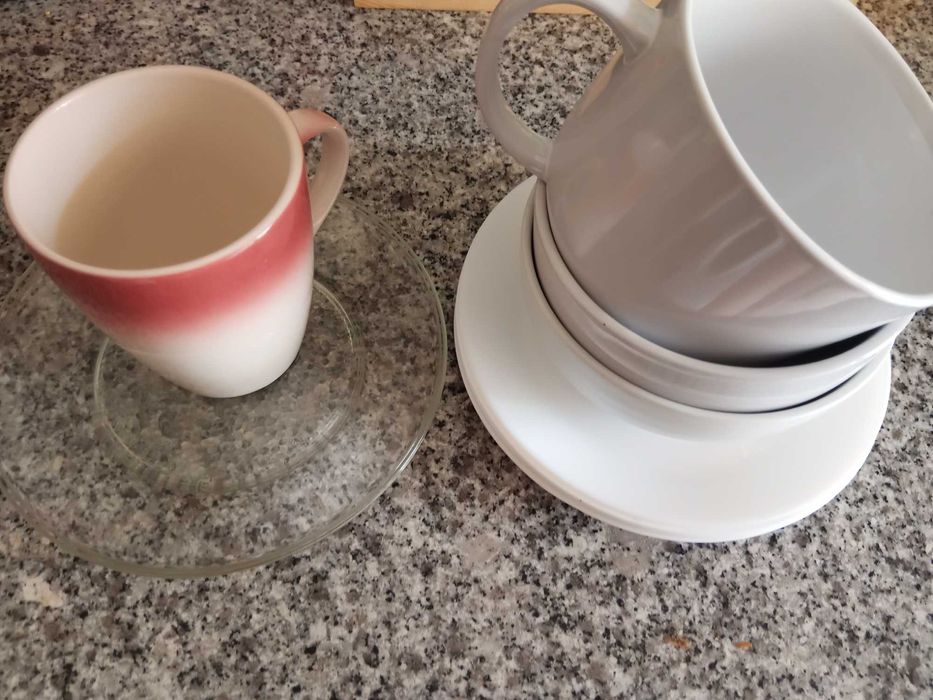 lote 10 peças louças: canecas, pratos sobremesa, tigelas